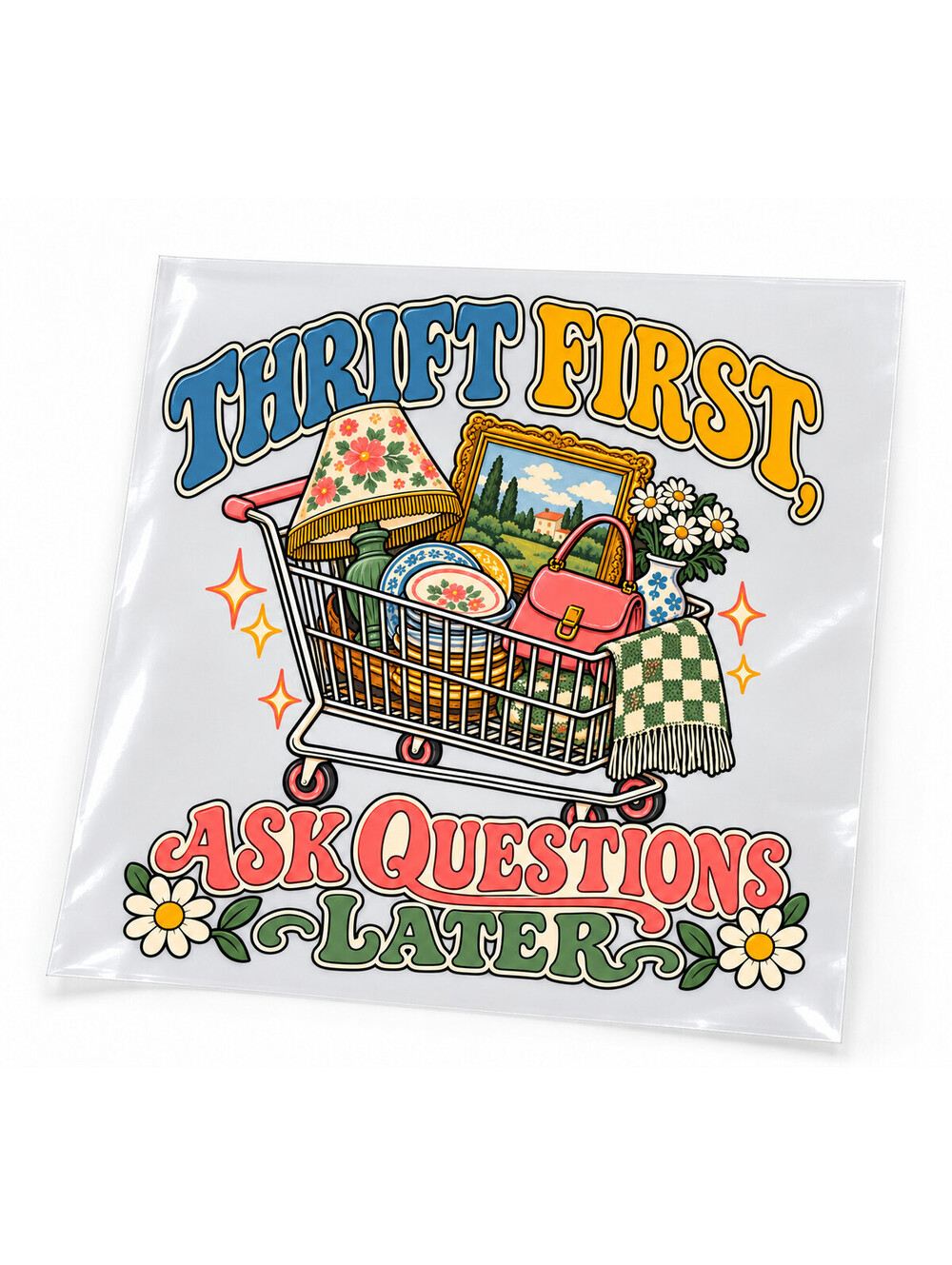 Thrift First Ask Questions Later DTF Transfer 10 Inch Pack of 4
